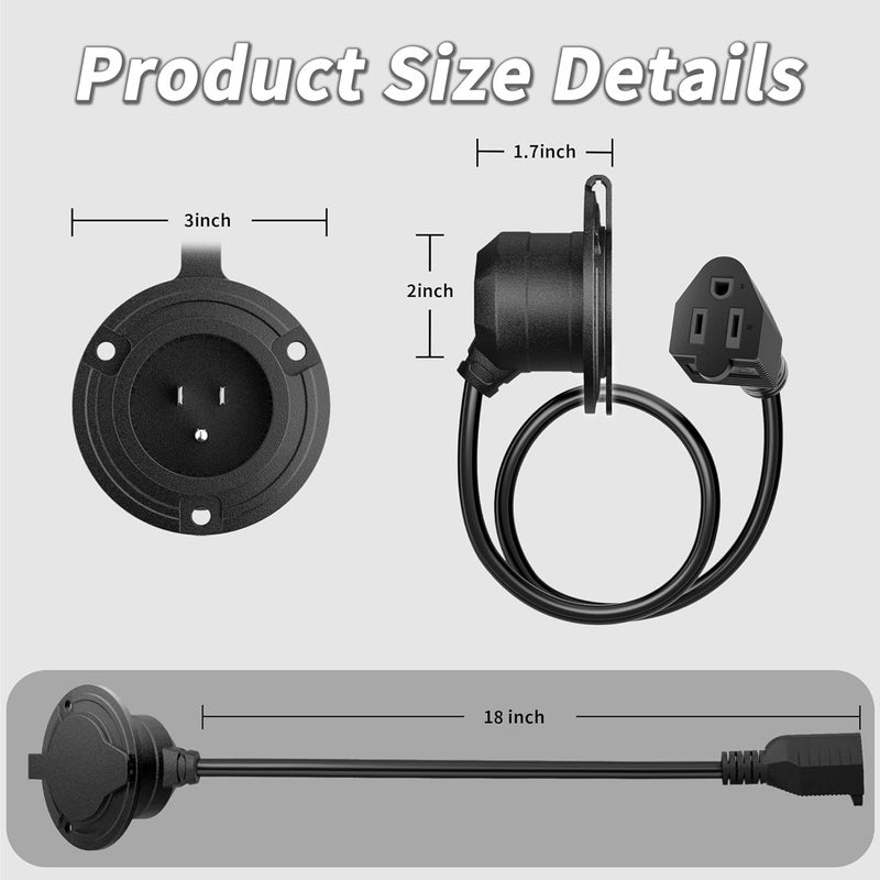 PlugSaf Shore Power Inlet Plug 15 Amp 125V AC Port Plug with Waterproof Cover, RV Electrical Outlet Receptacle Box with 18" Outdoor Extension Cord, Nema 5-15 RV Shore Power Inlet for Cargo Trailer - Image 4